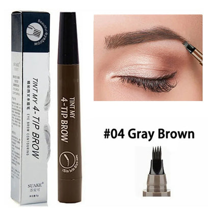 4 Splitted Head Eyebrow Pencil Long Last Smudge Proof Waterproof Sweat Proof High Pigmented Easy Applying Liquid Eyebrow Pencil