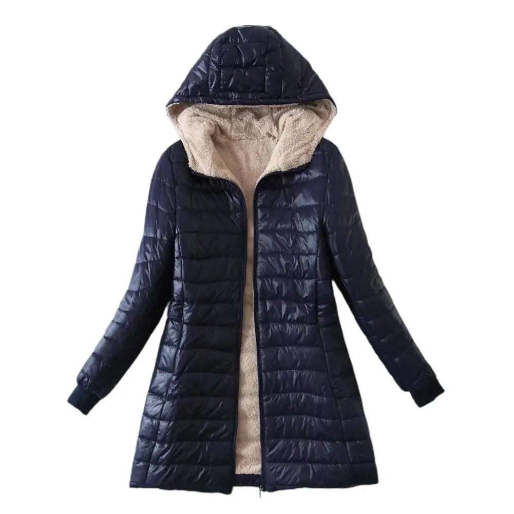 Plush Lining Women Parkas Autumn Winter Women Cotton Jacket Padded Casual Slim Coat Emboridery Hooded Parkas Women Jacket Coat