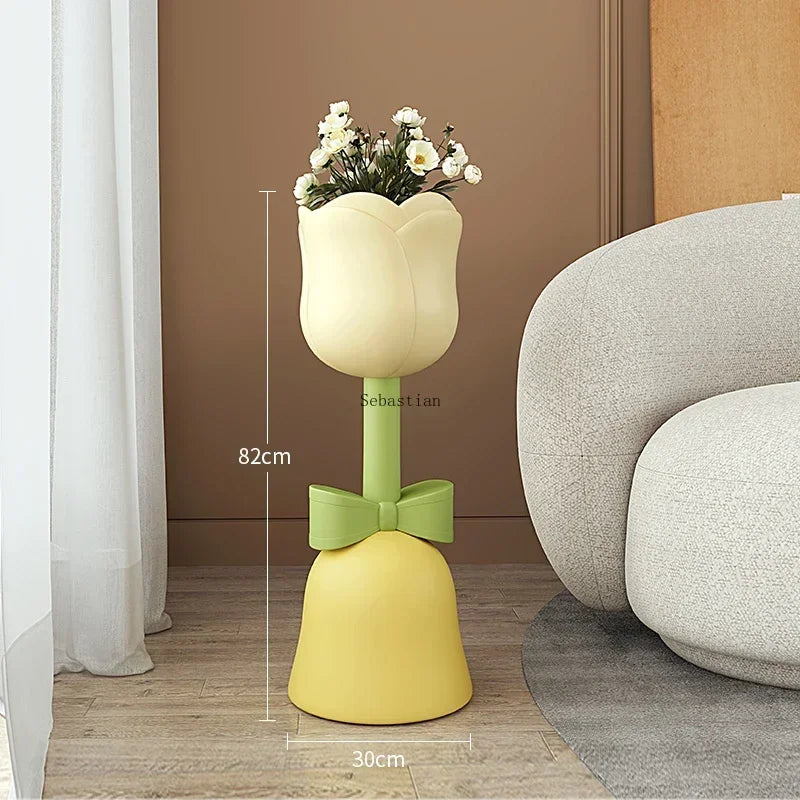 Tulip cream style storage, floor to ceiling flower arrangement, home decor, TV cabinet living room, bedroom decoration, vase