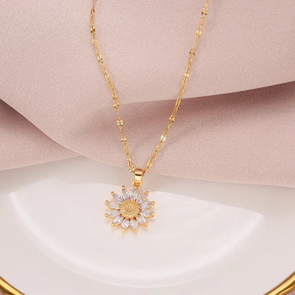 New Fashion Sweet Sex Sunflower Stainless Steel Necklaces For Women Trendy 18K Gold Plated Female Clavicle Chain Jewelry Gift