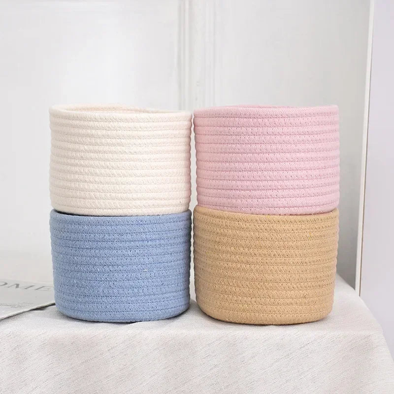 Handmade Woven Cotton Rope Woven Storage Basket Desktop Organizer Sundries Toys Comestics Keys Snacks Box Sundries Organizer