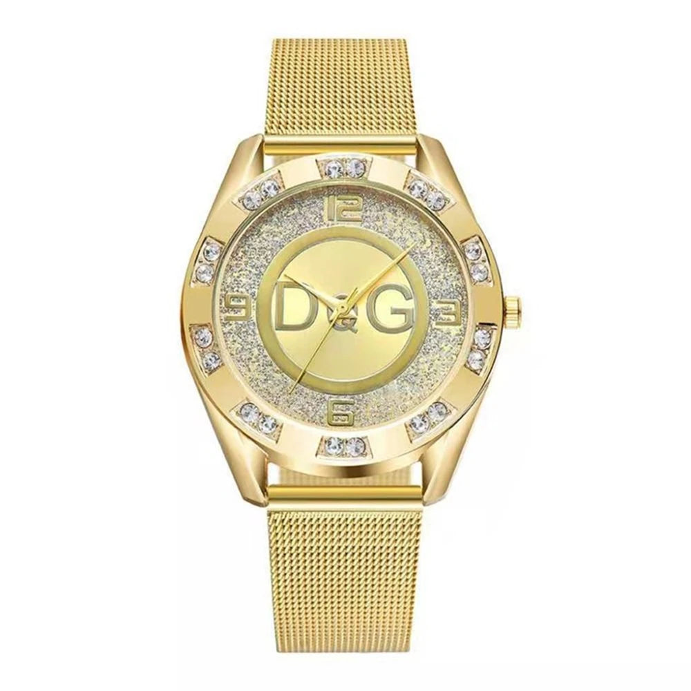 Fashion DQG Brand Starry Sky Diamond encrusted Women's Quartz Watch Casual Stainless Steel Gold Mesh Strap Women's Dress Watches