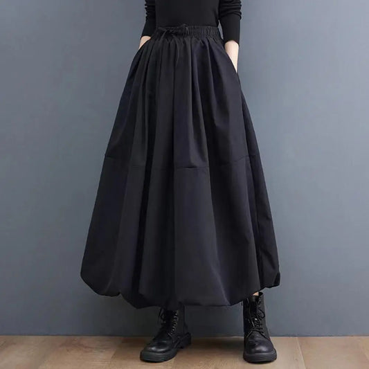 Women Maxi Skirt Elegant Women's Winter Woolen Maxi Skirt with High Waist Pockets Fashionable A-line Long Skirt for Female Thick