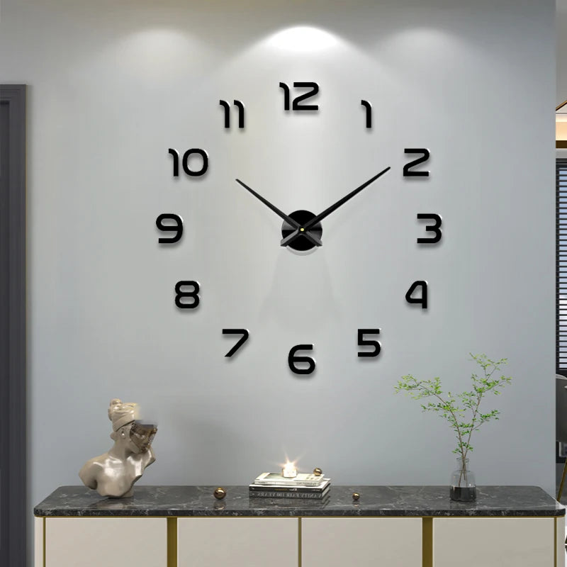 Fashion 3D big size wall clock mirror sticker DIY brief living room decor meetting room wall clock