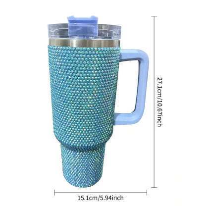 40oz Shiny Diamond Shiny Diamond Tumble Coffee Insulation Cup Stainless Steel Car Bottle Straw Large Capacity Rhinestone Cup