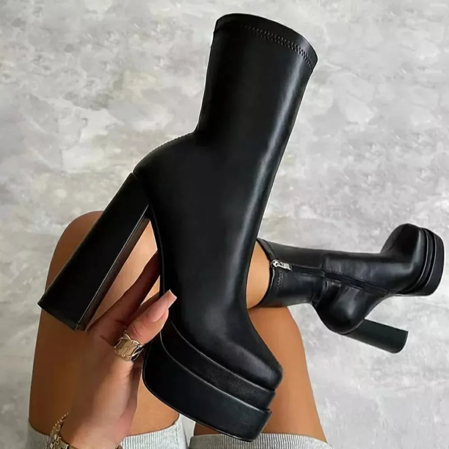 Woman Shoe 2023 New in Fashion Platform Boots Ladies High Quality Luxury Women Leather Boots Super High Heels Boots Women