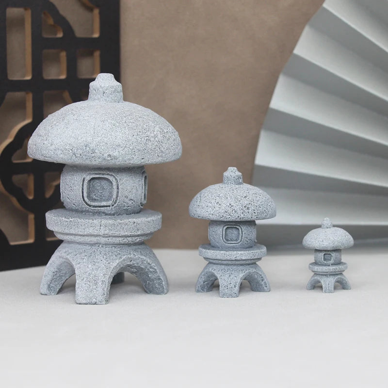 Miniature Sand Stone Tower Pavilion Ornaments Lantern Figurines Fairy Garden Bonsai Rockery Lanscaping for Terrarium Room Decor