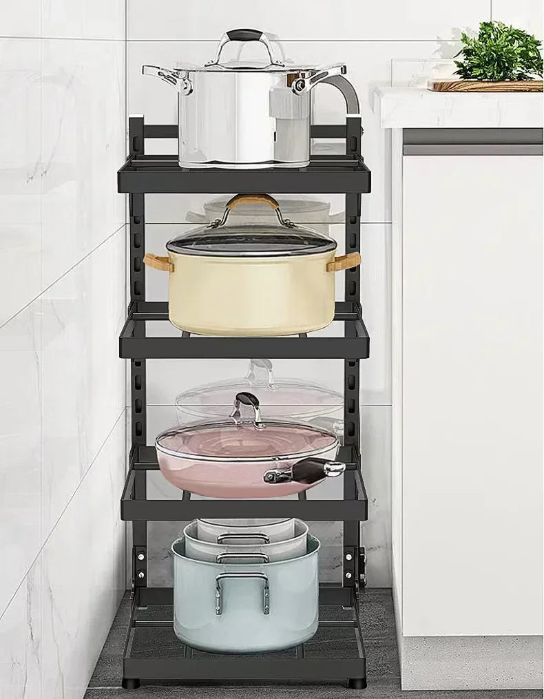 Kitchen Sink Storage Rack Multi-Layer Cooker Storage Rack For Home Stovetop Cabinets Adjustable Pot Rack