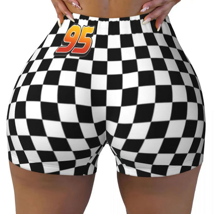 Custom Women Lightning Mcqueen Cars Workout Yoga Shorts Happy Gym Athletic Volleyball Biker Shorts