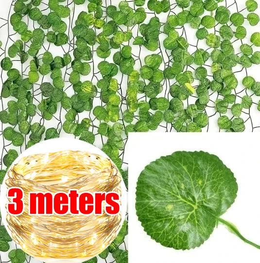 Artificial Plant Green Ivy Leaf Vine Lamp String Hanging Fake Plant Decoration Home Wedding Party Garden Decor Battery-powered