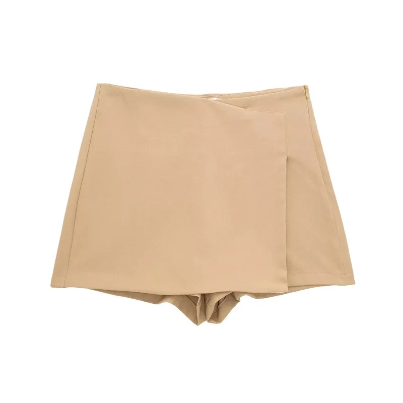 TRAF 2024 Asymmetric Skort For Women Black High Waist Mini Skirt Shorts Women Casual Bermuda Shorts Woman Summer Skirt Shorts