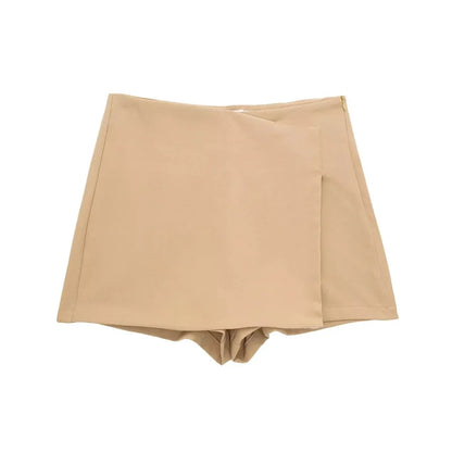 TRAF 2024 Asymmetric Skort For Women Black High Waist Mini Skirt Shorts Women Casual Bermuda Shorts Woman Summer Skirt Shorts