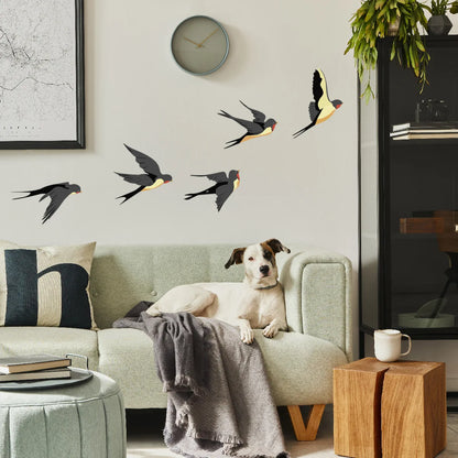 Five Swallow Birds Wall Stickers Home Decals Living Room Decoration Bedroom Bathroom Wall Furniture Door House Interior Decor