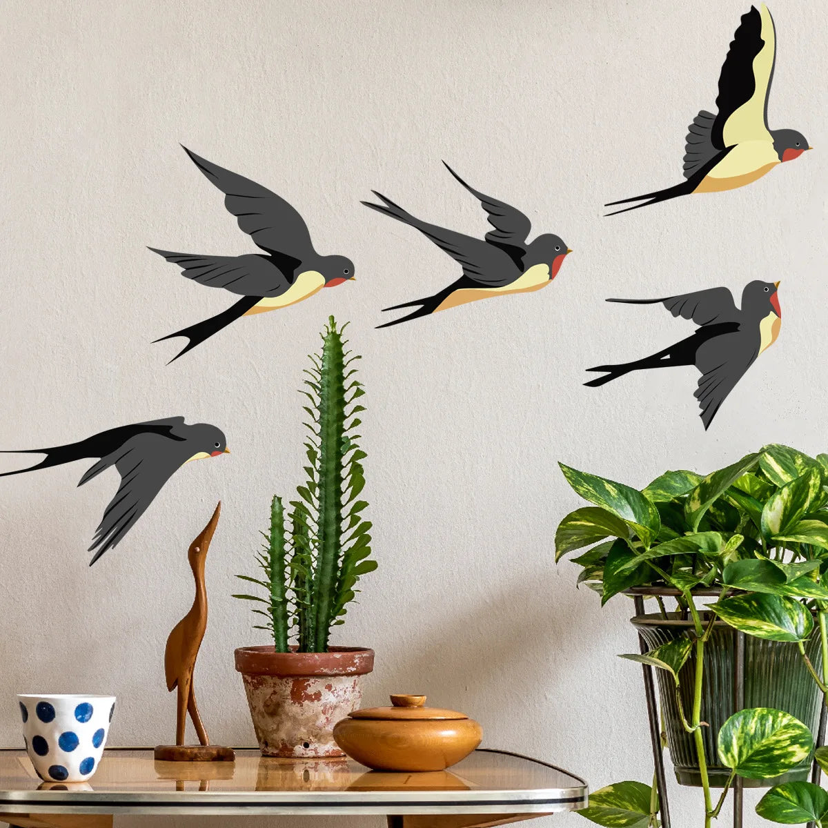 Five Swallow Birds Wall Stickers Home Decals Living Room Decoration Bedroom Bathroom Wall Furniture Door House Interior Decor