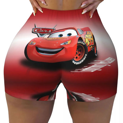 Custom Women Lightning Mcqueen Cars Workout Yoga Shorts Happy Gym Athletic Volleyball Biker Shorts