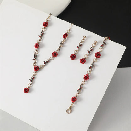 1-3pcs/set Vintage Red Rose Bracelet Necklace Earring Pretty Fashion Elegant Jewelry for Women Wedding Romantic Gifts Wholesale