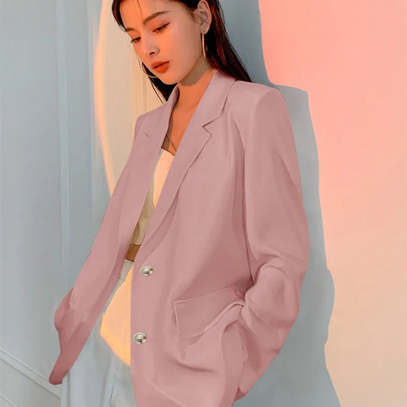 Casual Long Sleeve Suit Jacket Blazer Office Lady Spring Autumn Fashion Elegant Solid Blazer Outerwear Coat For Women 2023 Black