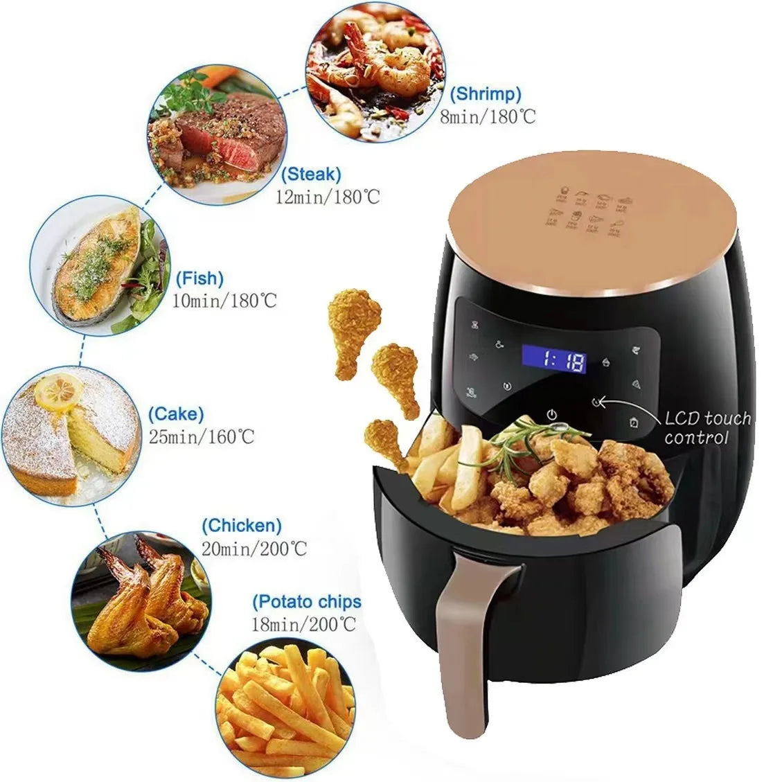 6L Air fryer Multi-functional intelligent touch screen oven Large capacity Electro mechanical  deep fryer for home  airfryer