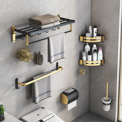 Bathroom Hardware Organizer Shelf Aluminum Storage Space Toilet Brush Towel Rack Toilet Paper Holder Hanger Hook Accessories