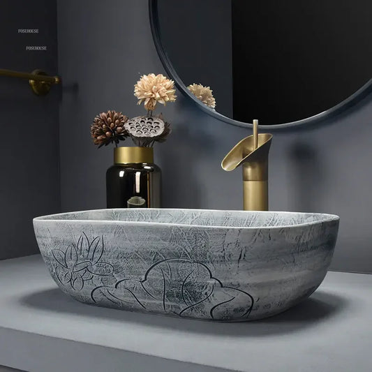 Bathroom Sinks European Countertop Basin Luxury Home Ceramic Bathroom Washbasins mini Oval Wash Basin Toilet Overhead Sink D