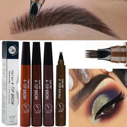 4 Splitted Head Eyebrow Pencil Long Last Smudge Proof Waterproof Sweat Proof High Pigmented Easy Applying Liquid Eyebrow Pencil