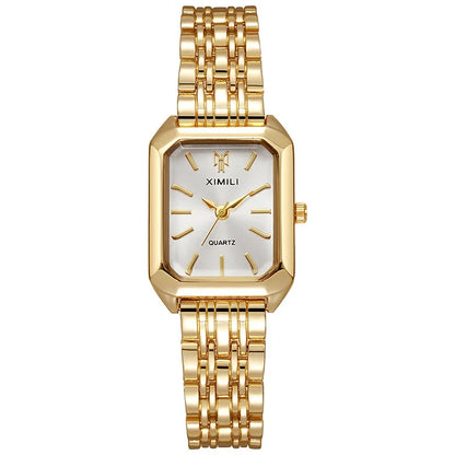 Women Watches Business Luxury Ladies Fashion Quartz Watch Simple Scale Square Quality Gold Plated Stainless Steel Folding Clock