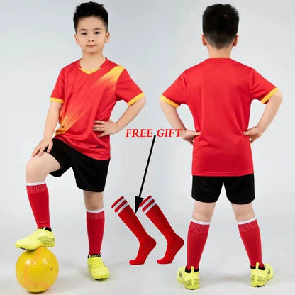 Boys Football Jersey tracksuit Child Soccer Sports Uniforms Kids Play Ball Sportswear Kits vest children's football suit Socks 1