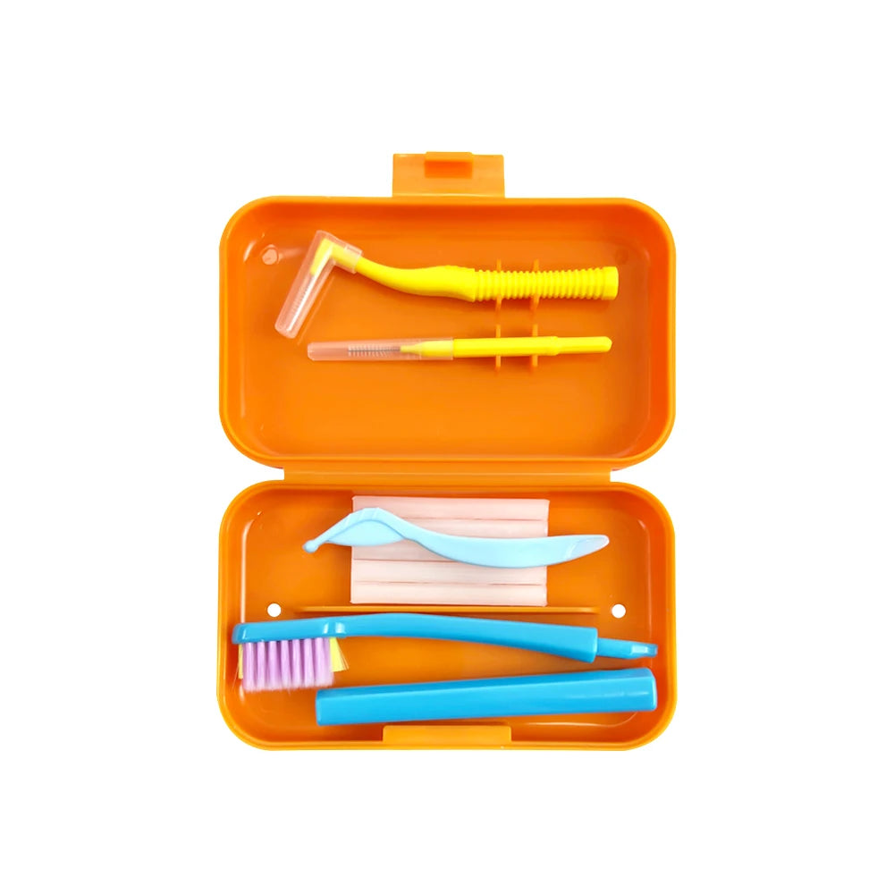 Dental Toothbrush Box Portable Travel Orthodontic Cleaning Set Storage Box Interdental Brush Brush Cover Oral Cleaning Care Kits