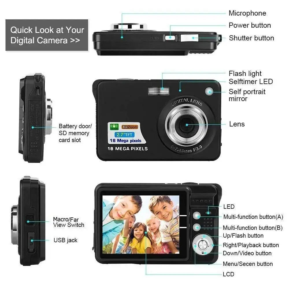 HD Digital Camera With LCD Screen Child Cameras Outdoor Anti-Shake Instant Photo Camera Rechargeable Photography Camcorder