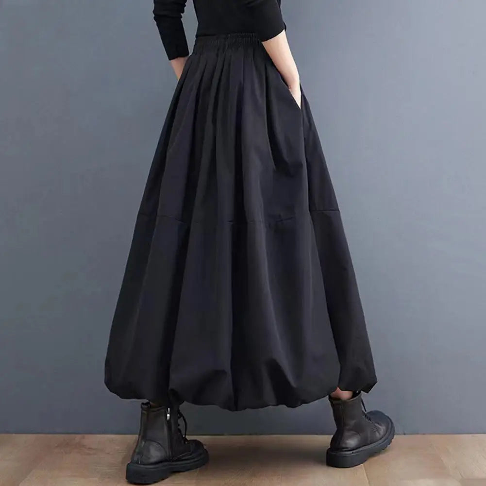 Women Maxi Skirt Elegant Women's Winter Woolen Maxi Skirt with High Waist Pockets Fashionable A-line Long Skirt for Female Thick