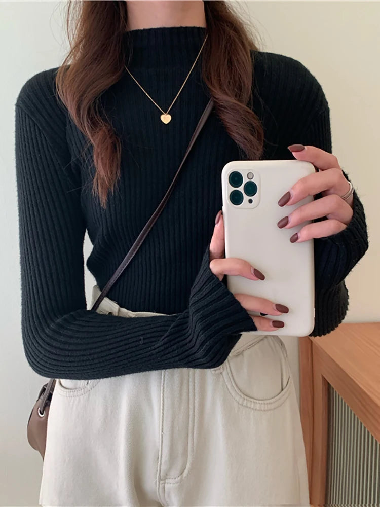 Autumn Winter Knitted Sweater Women Pullovers Korean Turtleneck Long Sleeve Pullover Female Jumper Green Knitwear Chic Jumpers