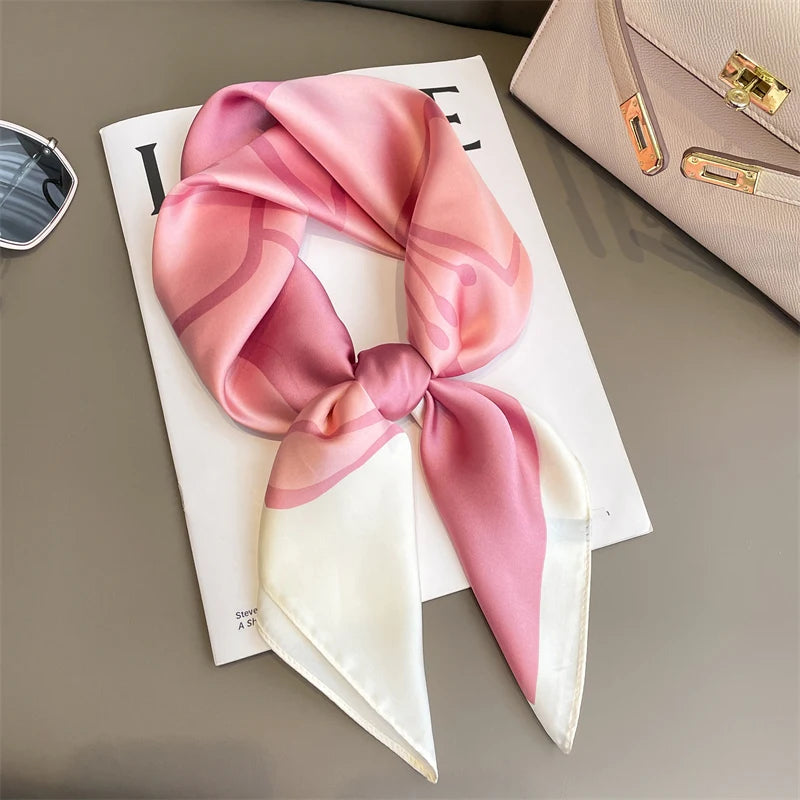 Luxury Brand Silk Square Plaid Scarf Women Satin Neck Hair Tie Band Soft work neckerchife 2021 NEW Hijab Head Female Foulard