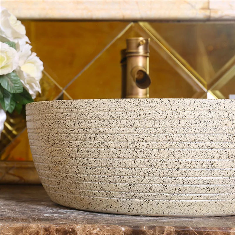 Ceramic Art Countertop Basin Retro Washbasin Bathroom Household Stone Basin Hotel Wash Basin Bathroom Sinks