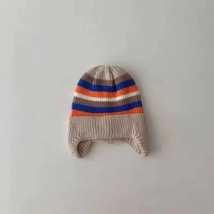 Winter Baby Knit Hat Korean Striped Rainbow Kids Beanie 1-4Year Boy Girl Warm Ear Protection Cap Colorful Children Earmuffs Caps