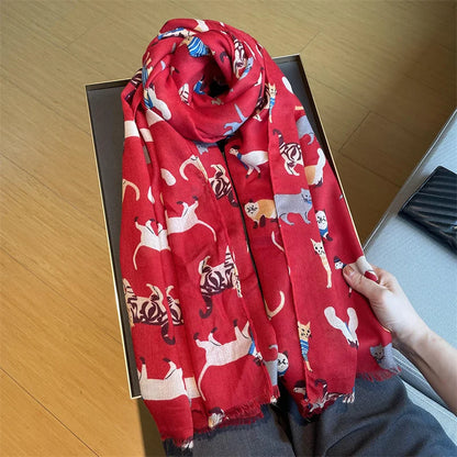 Cartoon Dachshund Dog Pattern Fringe Viscose Scarf Poodle Print Soft Voile Shawls and Wraps Pashmina Muslim Hijab Sjaal 180*90Cm