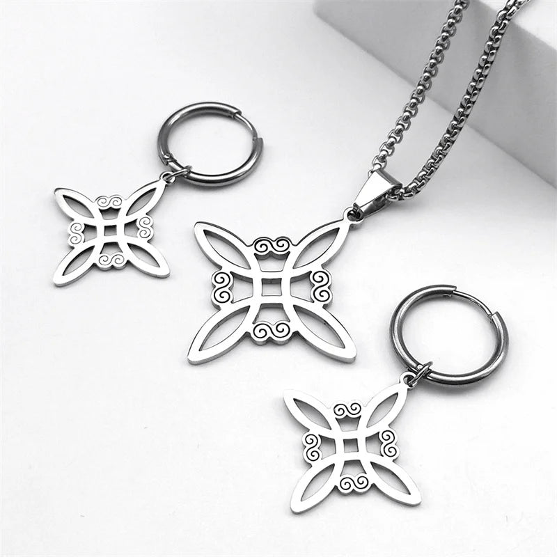 Stainless Steel Jewelry Set Witchcraft Witch Celtic Irish Knot Pendant Necklace Fashion Earring Bracelet Ring nudo de bruja