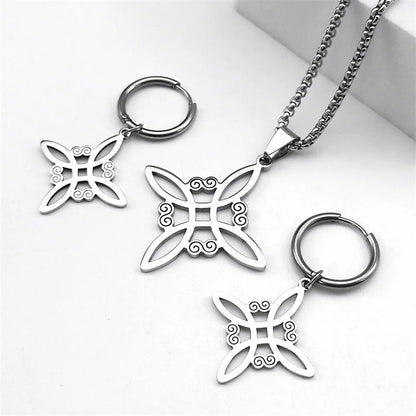 Stainless Steel Jewelry Set Witchcraft Witch Celtic Irish Knot Pendant Necklace Fashion Earring Bracelet Ring nudo de bruja