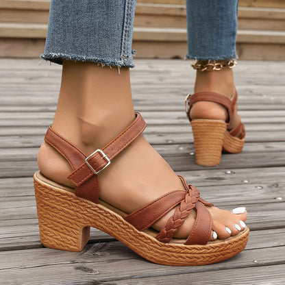 Ankle Strap High Heels Sandals for Women 2024 Summer Platform Gladiator Sandalias Mujer Weaving Cross Band Chunky Heeled Sandles