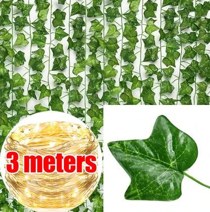 Artificial Plant Green Ivy Leaf Vine Lamp String Hanging Fake Plant Decoration Home Wedding Party Garden Decor Battery-powered