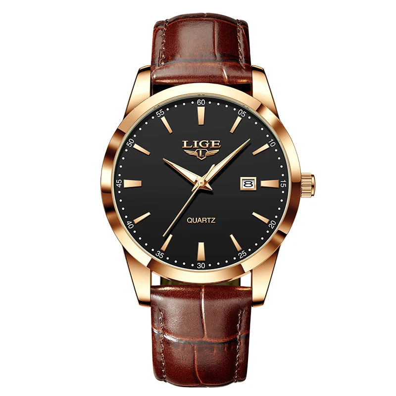 LIGE Fashion Brown Leather Watch Men Military Sports Men's Quartz Wristwatches Casual Waterproof Chronograph Relogios Masculino