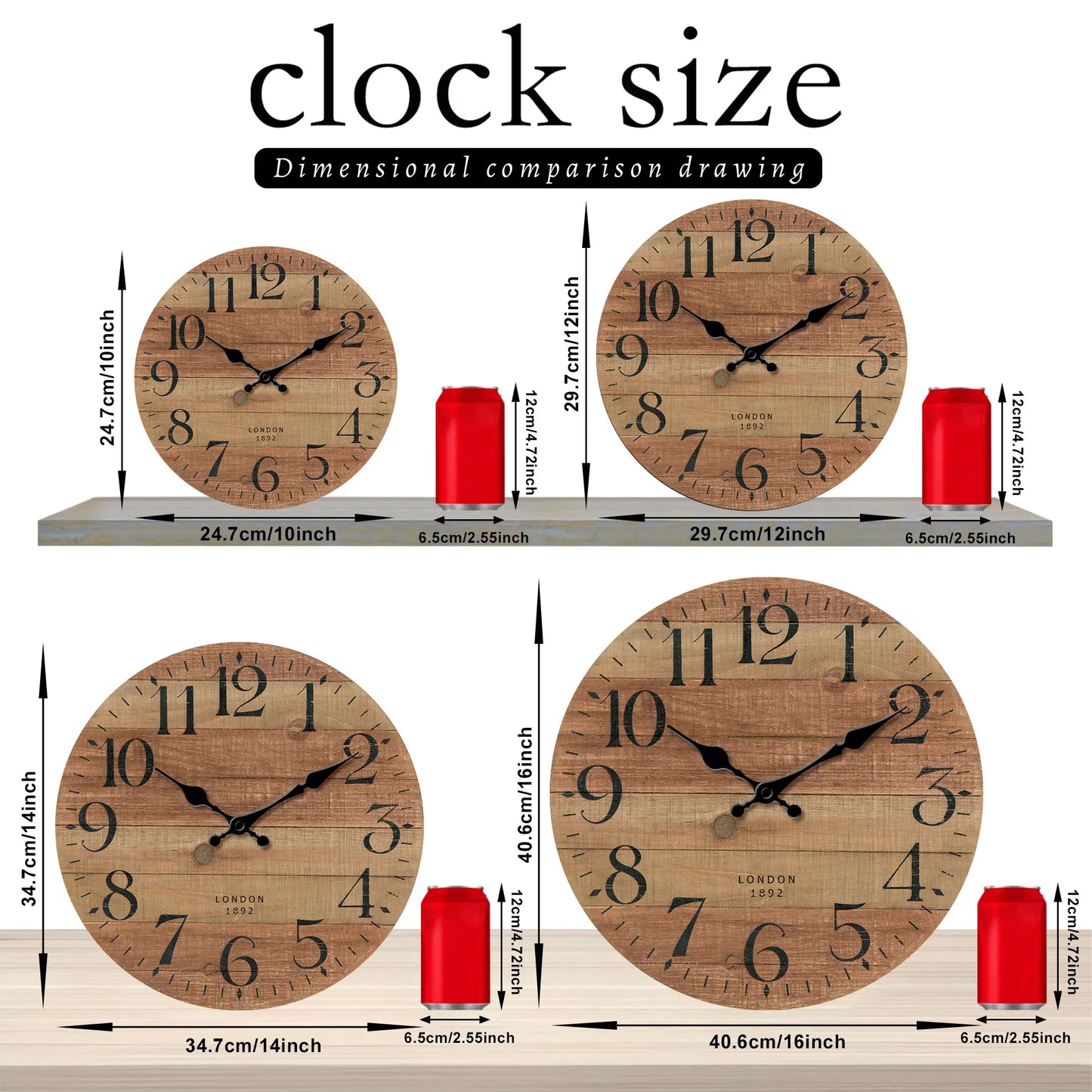 Retro brown wood textured pattern wall clock, round wooden silent clock, suitable for living room bedroom, room decor, classic h