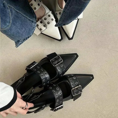 Strap shoes, Gothic thick heels, women's high heels, rivets, street style, medium heels, punk retro casual sandals