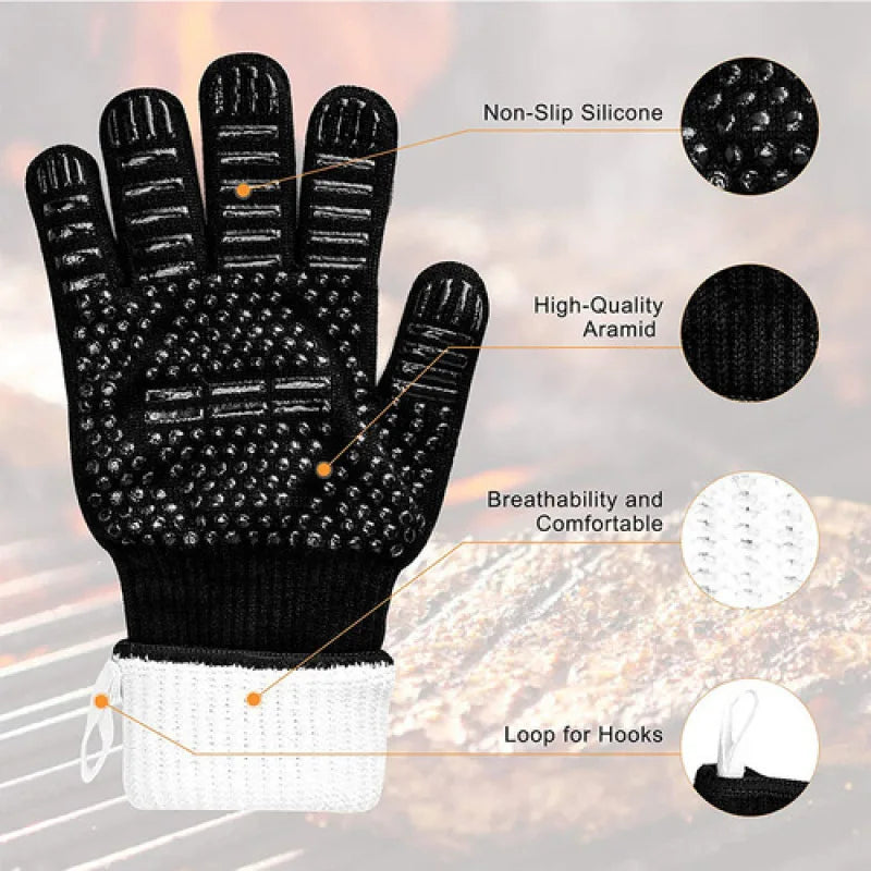 Heat Resistant BBQ Gloves 800 Degrees Non-Slip Silicone Insulation Microwave Gloves For Kitchen, Grill, Camping, and Cookware