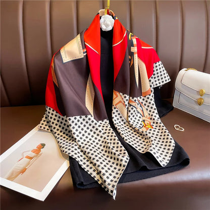 90*90Cm Square Scarf Twill Silk Feeling Women Head Shawls and Wraps Luxury Hair Tree Print Neck Scarves Hijab Bandana Pashmina