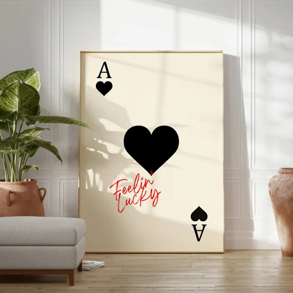 Modern Trendy Ace of Hearts Playing Card Wall Art Prints Canvas Painting Poster Pictures For Kitchen Room Home Decor