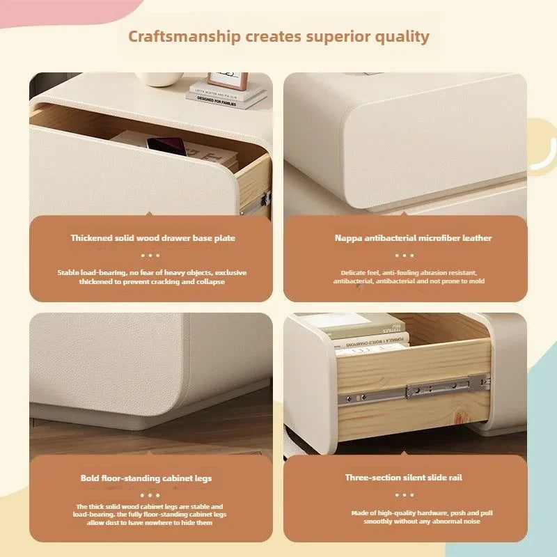 Cream Wind Bedside Table Simple Modern Solid Wood Bedside Storage Cabinet Household Bed Cabinet Bedroom Small Bedside Cabinet