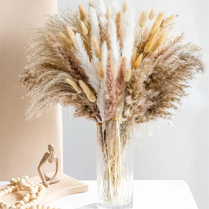 105pcs Natural Dried Flowers Pampas Floral Bouquet Boho Country Home Decoration Rabbit Tail Grass Reed Wedding Decor Arrangement