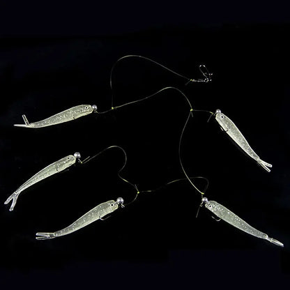 5pcs Fishing Bait Cluster Lure Soft Bait 3D Eyes Head Tail Wobbler Simulation Fishing Bait Sea Bass Fishing Accessories