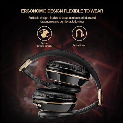 Foldable Sport Earphone HiFi Headset Wireless Headphones Bluetooth Music Headset Over Ear Bass Earphone With Mic Support TF Card