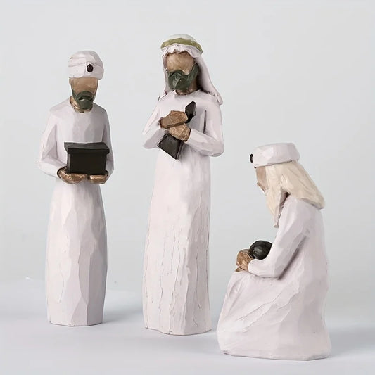 3 pieces nativity figures Set Nativity family Christmas Home sculpture figurine happiness art Living Room Bedroom table decorati